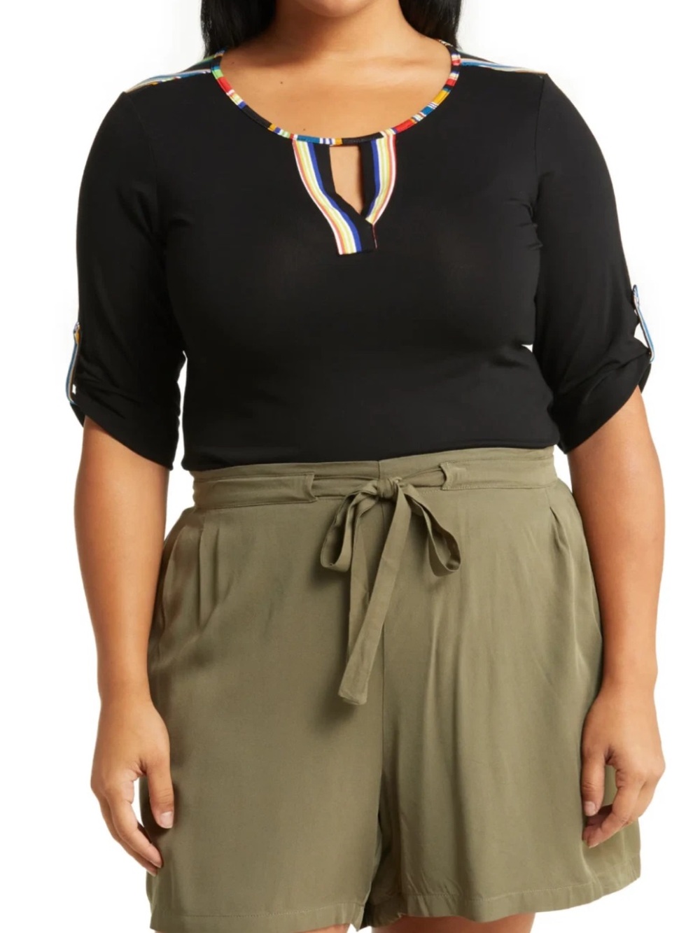 Avenue Plus Size Striped Keyhole Blouse Top 14W Rainbow Knit NWT